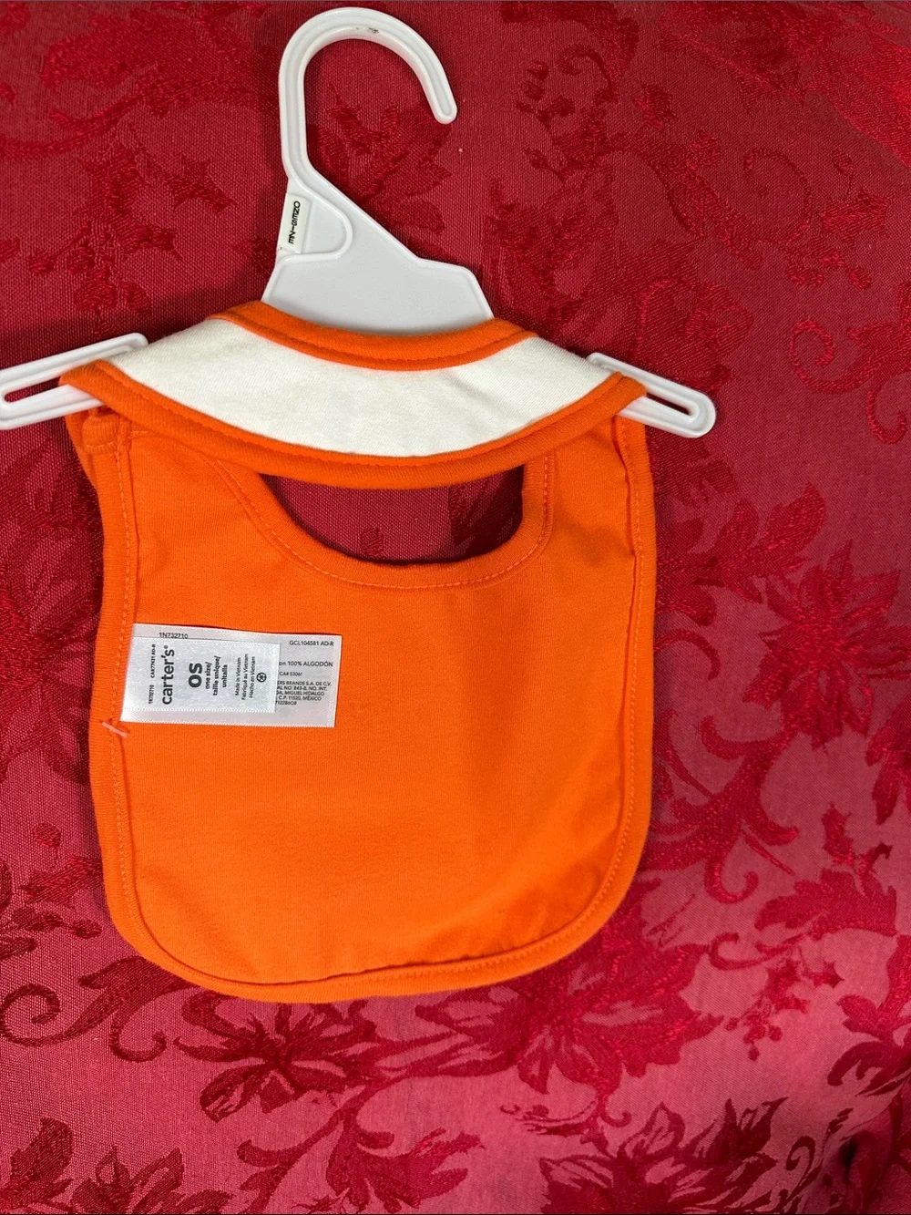 Carter's White Bib with Orange Trim 